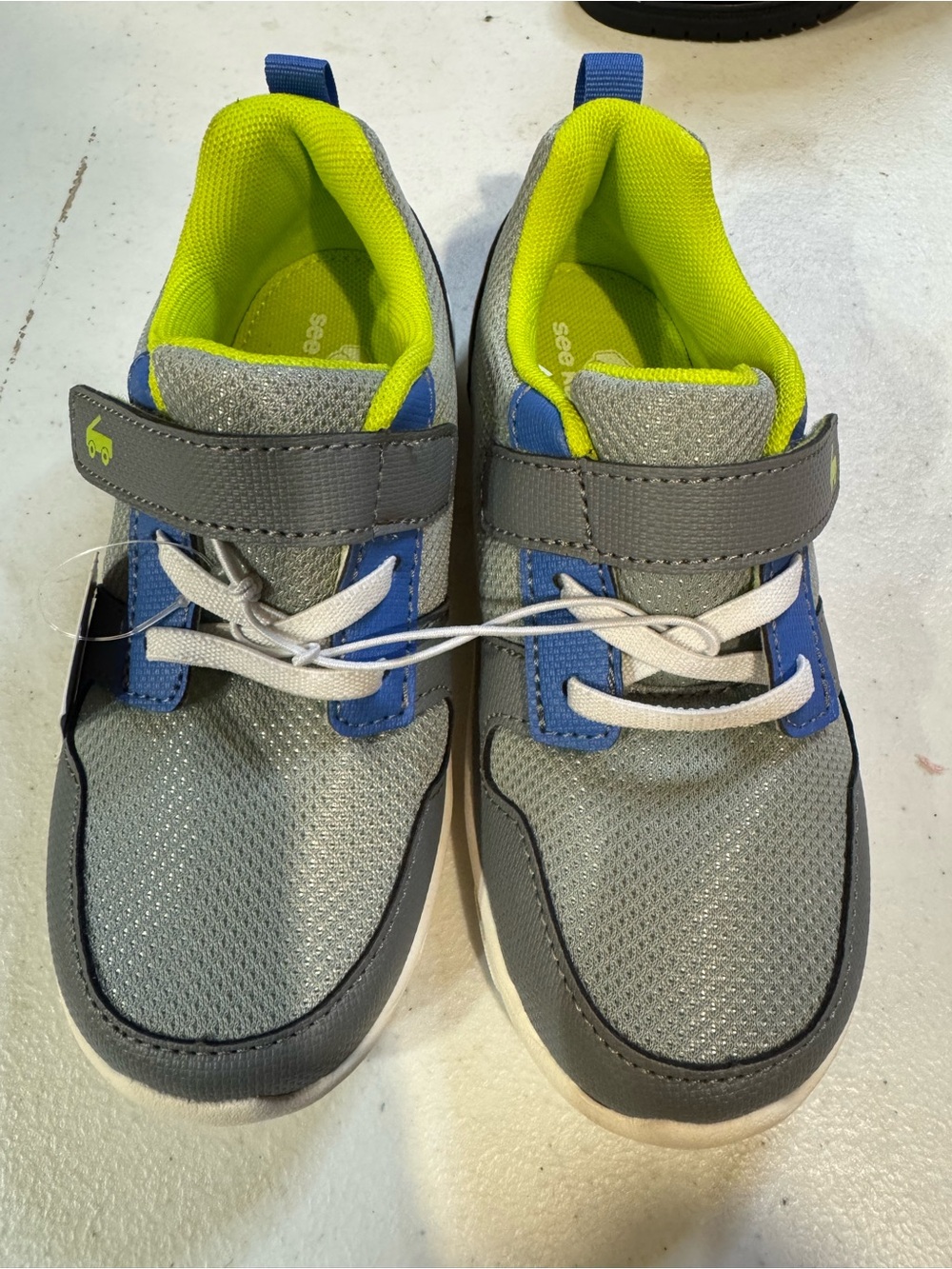 Kids Grey Mesh Sneakers with Neon Yellow Lining